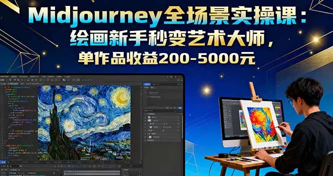 Midjourney全场景实操课：绘画新手秒变艺术大师，单作品收益200-5000元_学通网创