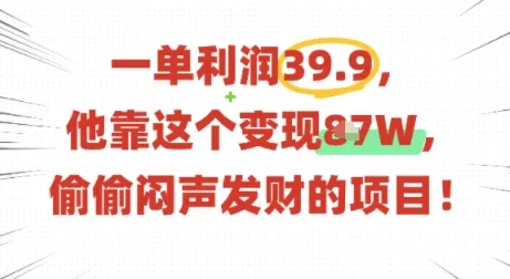 一单利润39.9，有人靠这个变现几十个，偷偷闷声发财的项目_学通网创