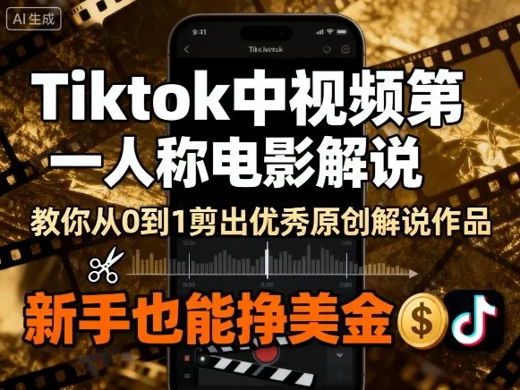 Tiktok中视频第一人称电影解说，教你从0到1剪出一个优秀的原创解说作品，新手也能挣美金_学通网创