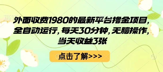 外面收费1980的最新平台撸金项目，全自动运行，每天30分钟，无脑操作，当天收益3张【揭秘】_学通网创