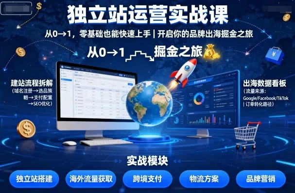 独立站运营实战课，从0到1，零基础也能快速上手，开启你的品牌出海掘金之旅_学通网创