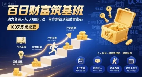 百日财富筑基班，助力普通人从认知到行动，带你解锁顶级财富密码_学通网创