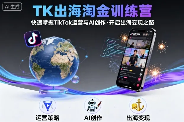 TK出海淘金训练营，助你快速掌握TikTok运营与AI创作，开启出海变现之路_学通网创