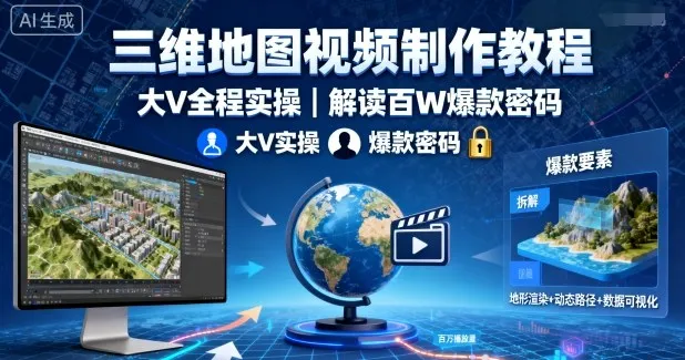 三维地图视频制作教程，大V全程实操，解读百W爆款密码_学通网创