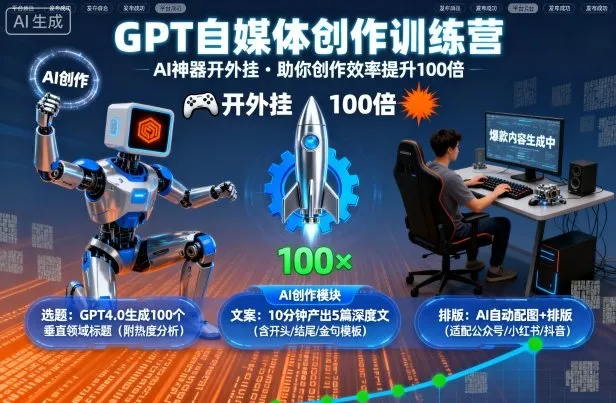 GPT自媒体创作训练营：AI神器开外挂，助你创作效率提升100倍_学通网创
