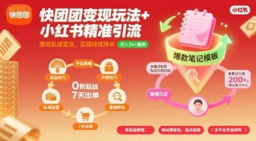 快团团变现玩法+小红书精准引流技巧，助你真正落地私域卖货，实现持续挣米_学通网创