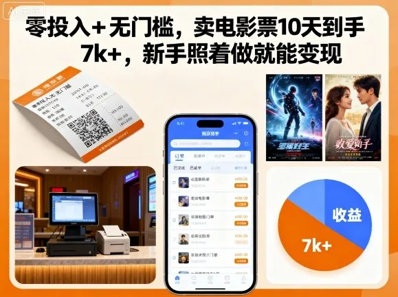 零投入+无门槛,卖电影票10天到手7k+,新手照着做就能变现【揭秘】_学通网创
