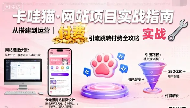 卡哇猫·网站项目，网站搭建与运营以及引流跳转付费_学通网创