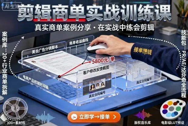 剪辑商单实战训练课，真实商单案例分享，在实战中练会剪辑_学通网创