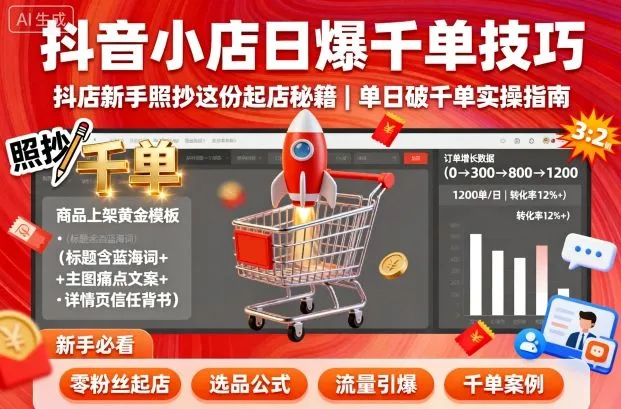 抖音小店日爆千单技巧，抖店新手照抄这份起店秘籍，单日破千单_学通网创