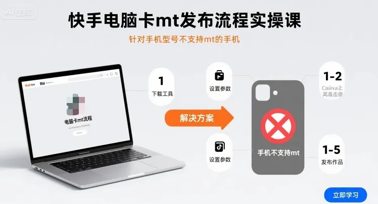 快手电脑卡mt发布流程实操课，针对手机型号不支持mt的手机_学通网创