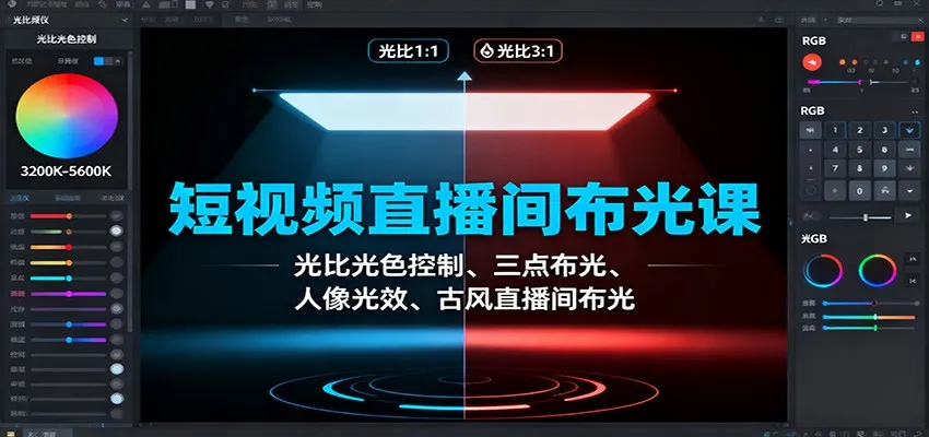 短视频直播间布光课：光比光色控制、三点布光、人像光效、古风直播间布光_学通网创