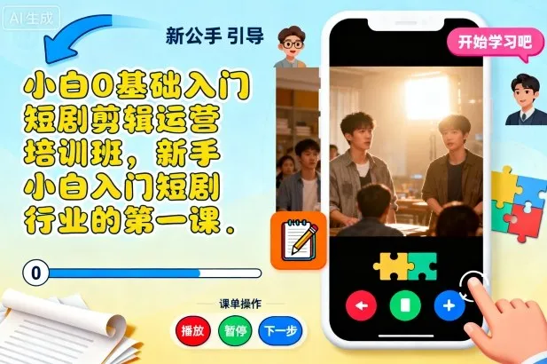 小白0基础入门短剧剪辑运营培训班，新手小白入门短剧行业的第一课_学通网创