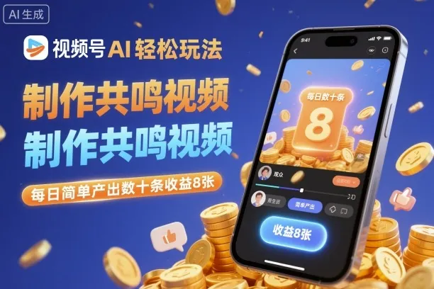 视频号AI轻松玩法，制作共鸣视频，每日简单产出数十条收益8张_学通网创