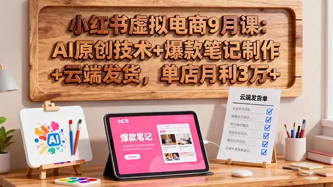 小红书虚拟电商9月课：AI原创技术+爆款笔记制作+云端发货，单店月利3万+_学通网创