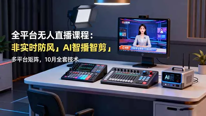 全平台无人直播课程：非实时防风＋AI智播智剪＋多平台矩阵，10月全套技术_学通网创