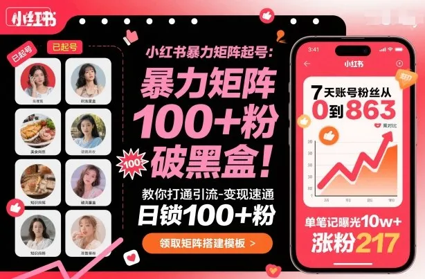 小红书暴力矩阵起号，教你打通引流-变现速通，日锁100+粉，破流量黑盒_学通网创