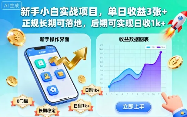 新手小白实战项目，单日收益3张+，正规长期可落地，后期可实现日收1k+【揭秘】_学通网创