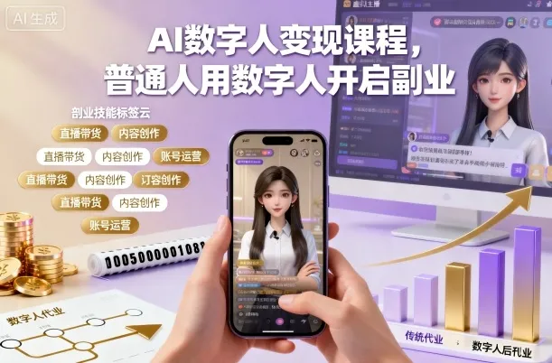 AI数字人变现课程，普通人用数字人开启副业_学通网创