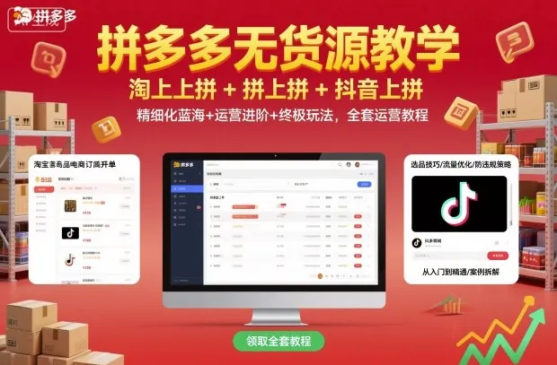 拼多多无货源教学，淘上拼+拼上拼+抖上拼，精细化蓝海+运营进阶+终极玩法，全套运营教程_学通网创