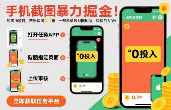 手机截图暴力掘金，两张截图0.7米，一部手机就能做，轻松日入3张【揭秘】_学通网创