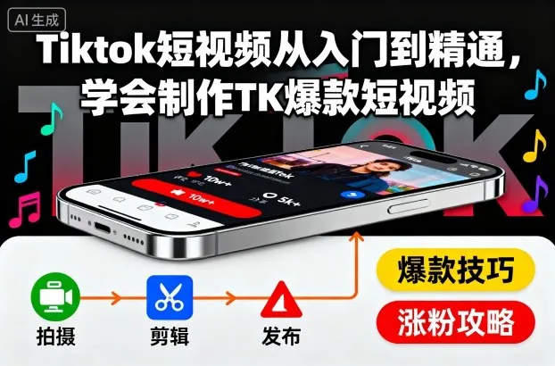 Tiktok短视频从入门到精通，学会制作TK爆款短视频_学通网创