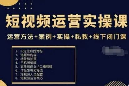 短视频运营实操课，运营方法+案例+实操+私教+线下闭门课_学通网创