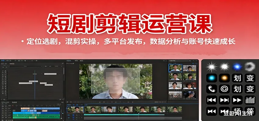 短剧剪辑运营课：定位选剧，混剪实操，多平台发布，数据分析与账号快速成长_学通网创