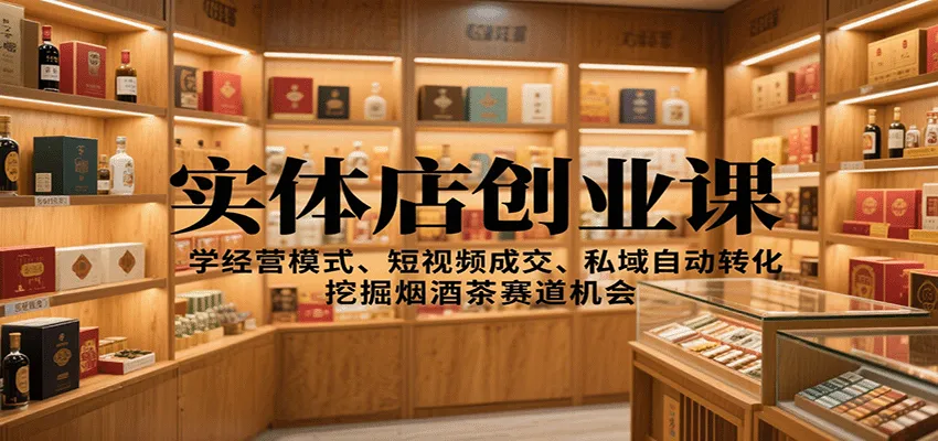 实体店创业课：学经营模式、短视频成交、私域自动转化，挖掘烟酒茶赛道机会_学通网创
