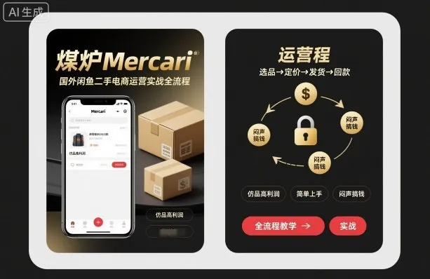 煤炉Mercari国外闲鱼二手电商运营实战全流程，仿品高利润，简单上手，闷声搞钱_学通网创