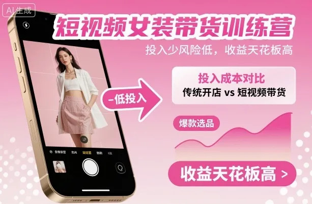 短视频女装带货训练营，投入少风险低，收益天花板高_学通网创