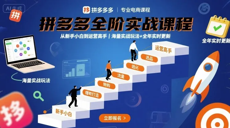 拼多多全阶实战课程，从新手小白到运营高手，海量实战玩法+全年实时更新【2025年10月更新】 - 学通网创_学通网创