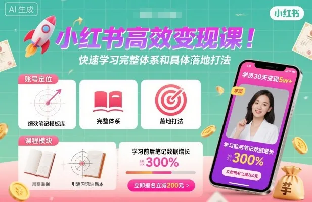 小红书高效变现课，快速学习小红书完整体系和具体落地打法_学通网创