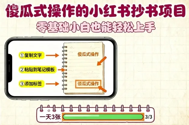 傻瓜式操作的小红书抄书项目，会复制粘贴就行，零基础小白也能一天3张_学通网创