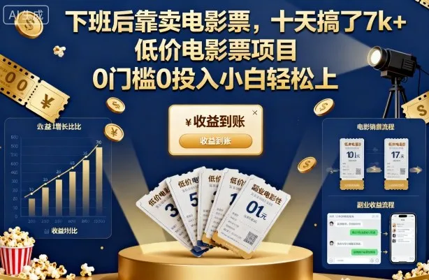 下班后靠卖电影票,十天搞了7k+,低价电影票项目,0门槛0投入小白轻松上手【揭秘】_学通网创