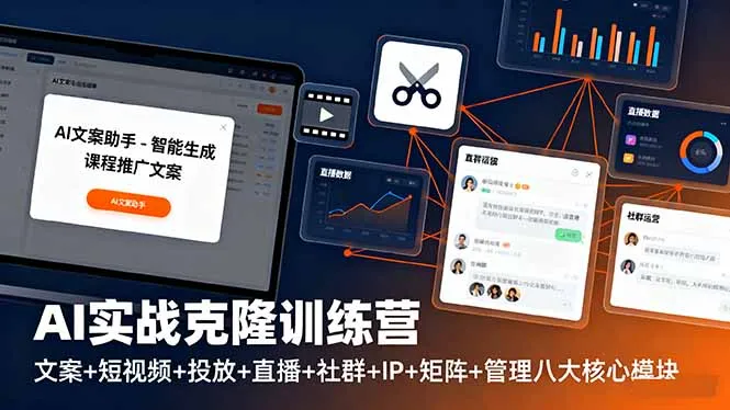 AI实战克隆训练营：文案+短视频+投放+直播+社群+IP+矩阵+管理八大核心模块_学通网创