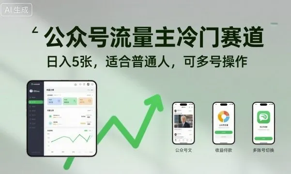 公众号流量主冷门赛道，日入5张，适合普通人，可多号操作_学通网创