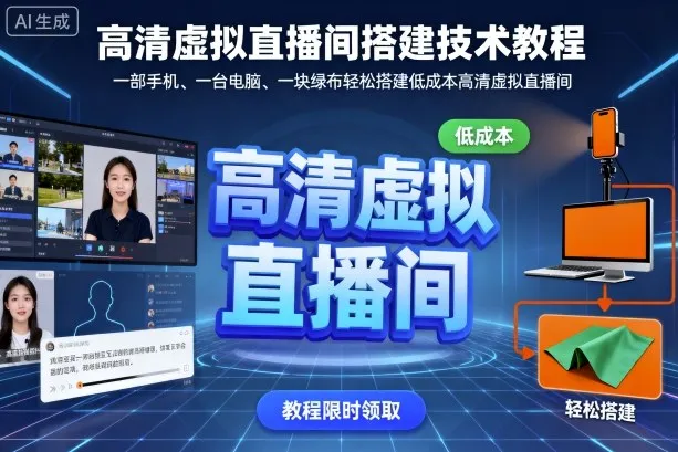 高清虚拟直播间搭建技术教程，一部手机、一台电脑、一块绿布轻松搭建低成本高清虚拟直播间_学通网创