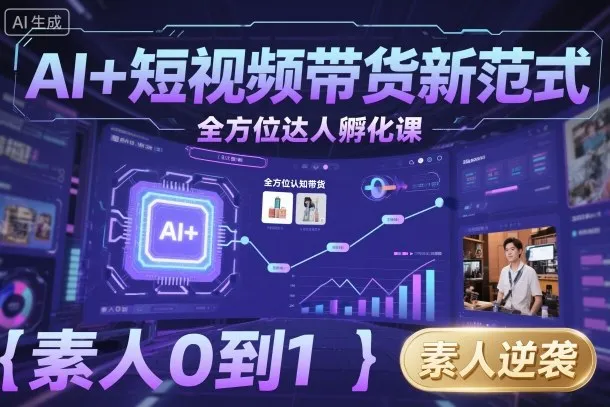 AI+短视频带货新范式全方位达人孵化课，素人也可以从0到1，全方位认知短视频带货_学通网创