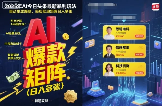 2025年AI今日头条最新暴利玩法，自动生成爆款，轻松实现矩阵日入多张_学通网创