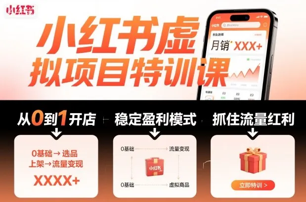 小红书虚拟项目特训课，帮你从0到1打造稳定盈利的店铺，抓住流量红利(更新9月)_学通网创