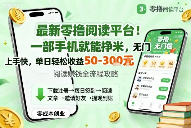 最新零撸阅读平台！一部手机就能挣米，无门槛上手快，单日轻松收益50-3张【揭秘】_学通网创
