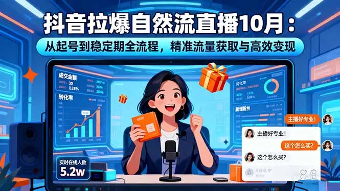 抖音拉爆自然流直播10月：从起号到稳定期全流程，精准流量获取与高效变现_学通网创