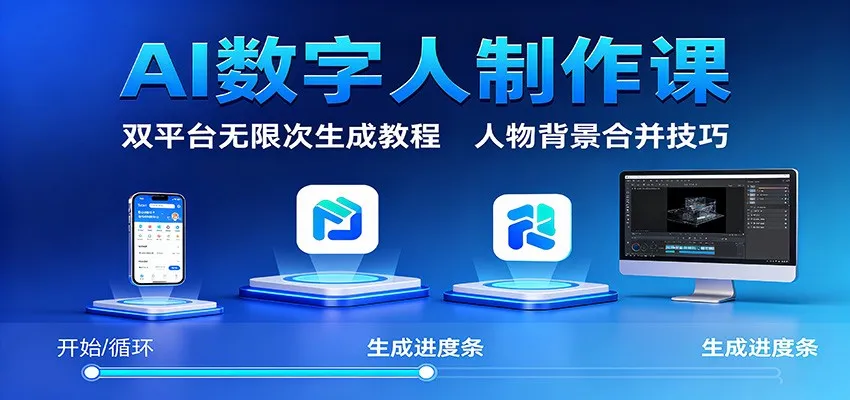 AI数字人制作课：双平台无限次生成教程，人物背景合并技巧_学通网创