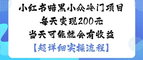 小红书暗黑小众冷门项目每天变现2张当天可能就会有收益_学通网创