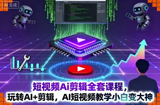 短视频Ai剪辑全套课程，玩转AI+剪辑，AI短视频教学小白变大神_学通网创