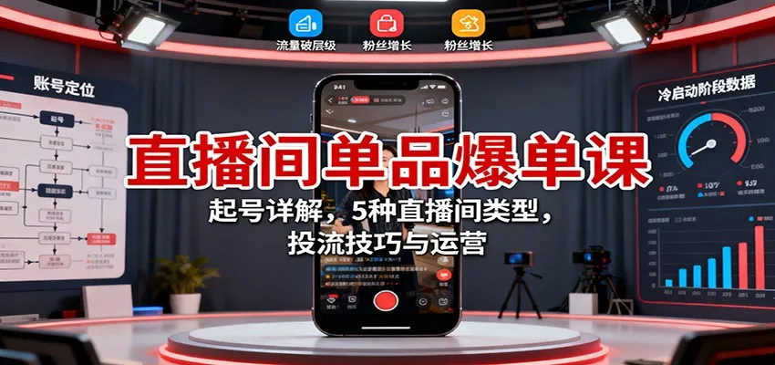 直播间单品爆单课:起号详解,5种直播间类型,投流技巧与运营_学通网创