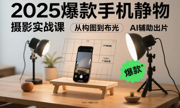 2025爆款手机静物摄影实战课,从构图到布光,不用贵设备,AI辅助出片_学通网创