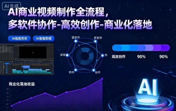 AI商业视频制作全流程，多软件协作-高效创作-商业化落地_学通网创