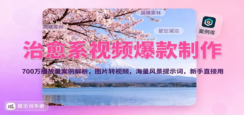 治愈系视频爆款制作，700万播放量案例解析，图片转视频，海量风景提示词，新手直接用_学通网创